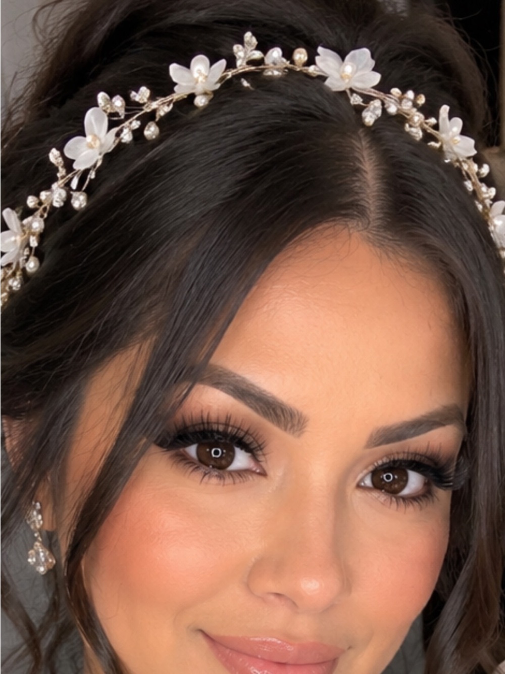Bridal Floral Wire Headband with Ivory Ribbon